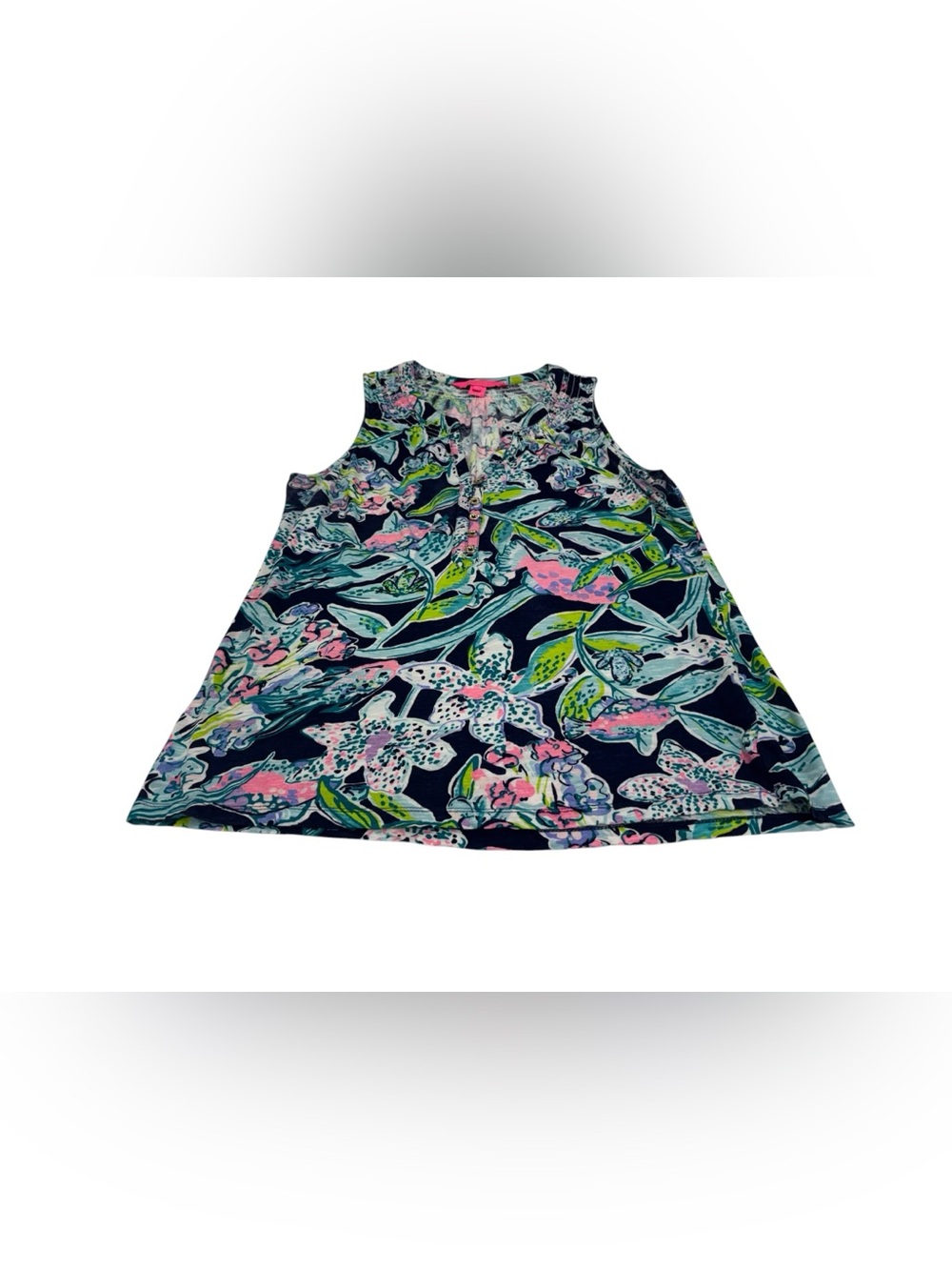Lilly Pulitzer Floral Sleeveless Blouse in Navy, Pink & Green